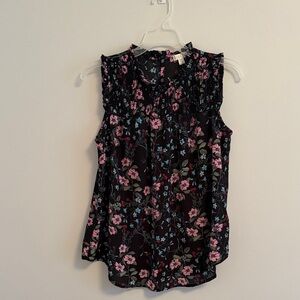 Spense Black Floral Sleeveless Blouse